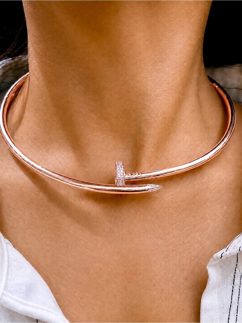 Rose Gold Plated Zircon Nail Choker Collar Necklace Statement Jewelry